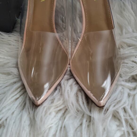 Fashion Nova Clear Tan Pointed Toe Wedge Heels 10 - Picture 5 of 11